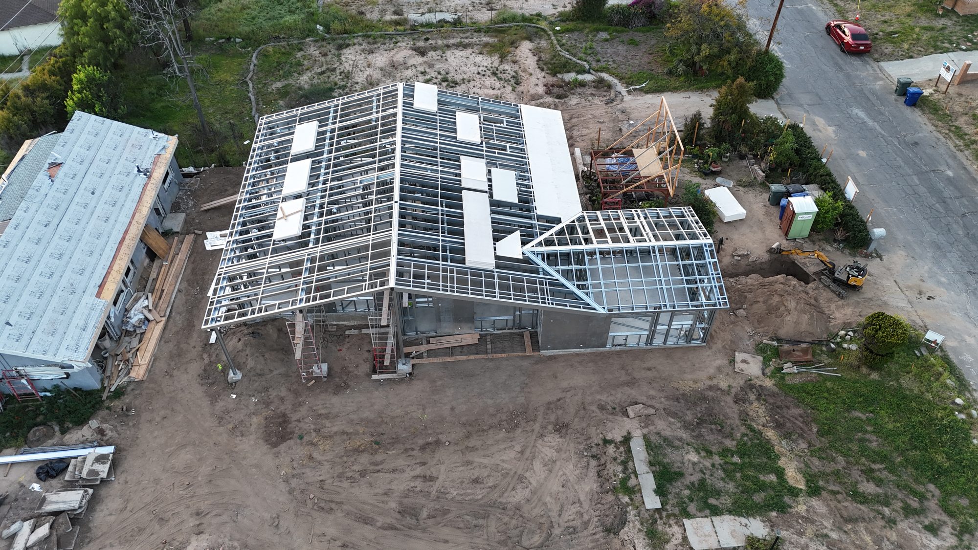 Finished non-combustible steel roofline from above